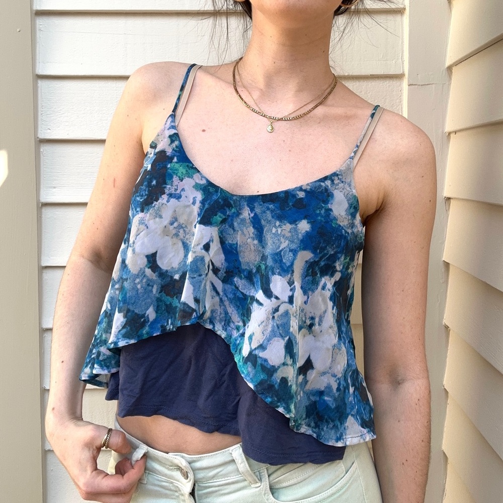 Cute flowy blue floral tank top blouse from Urban Outfitters (Sparkle & Fade)